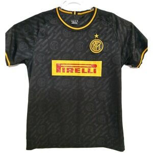 Inter Milan Soccer Jersey Mens Black Yellow Football Pirelli Sponsor Graphic